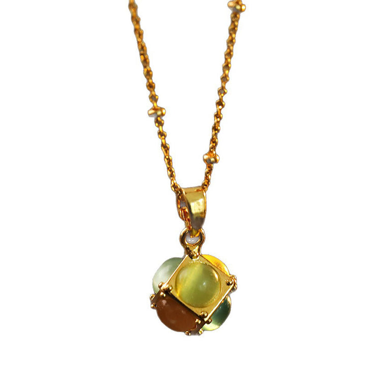 Buddha Stones Pendentif cube de protection orné d'un motif œil-de-chat multicolore incrusté - image 5