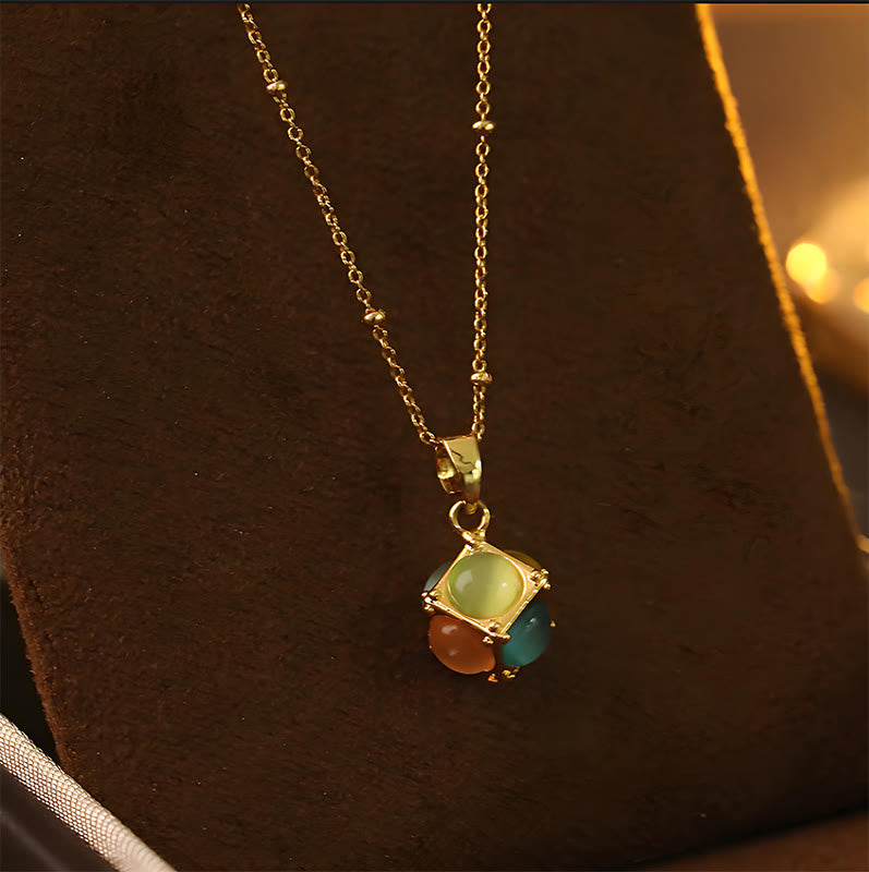 Buddha Stones Pendentif cube de protection orné d'un motif œil-de-chat multicolore incrusté - image 2