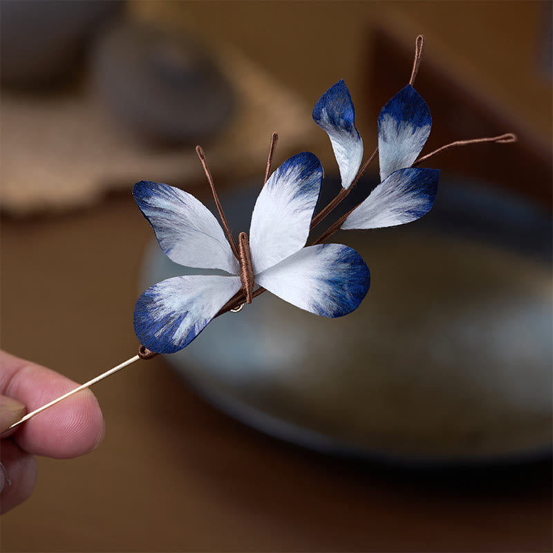 Buddha Stones Broche papillon blanc en velours de soie artisanale - image 2