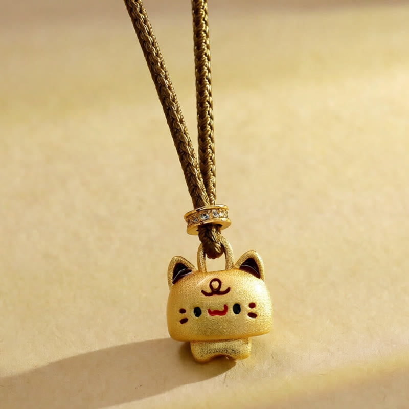 Buddha Stones Collier pendentif chat mignon plaqué or cuivre avec corde tressée ajustable et pendentif de protection en corde tressée ajustable. - Chat (Dimensions du pendentif : 2 x 1,3 cm) - image 1