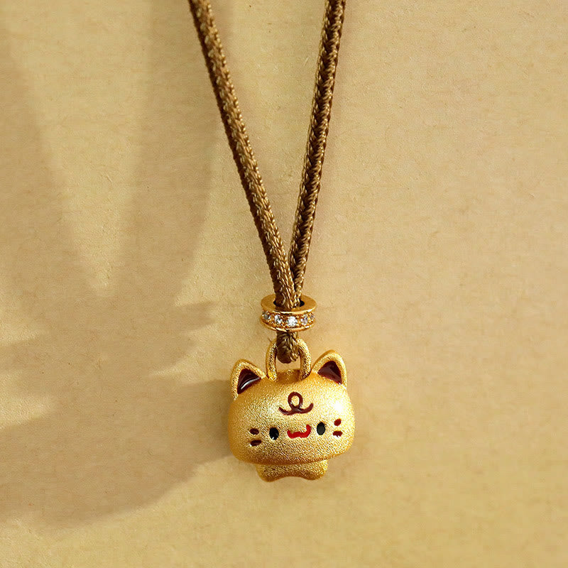 Buddha Stones Collier pendentif chat mignon plaqué or cuivre avec corde tressée ajustable et pendentif de protection en corde tressée ajustable. - image 0