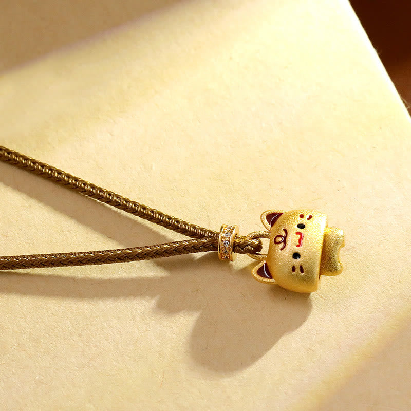 Buddha Stones Collier pendentif chat mignon plaqué or cuivre avec corde tressée ajustable et pendentif de protection en corde tressée ajustable. - image 3