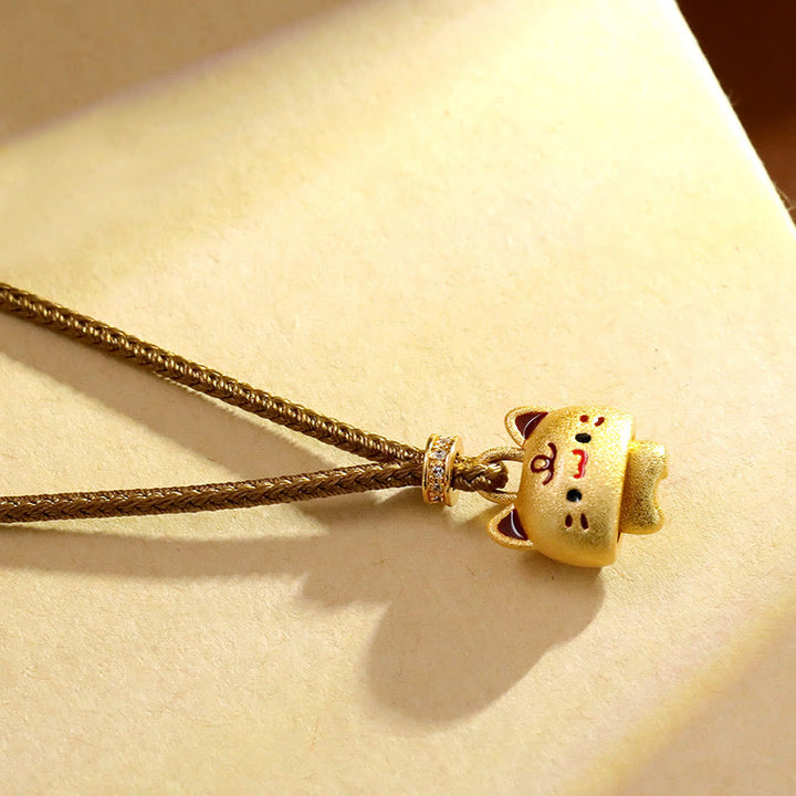 Buddha Stones Collier pendentif chat mignon plaqué or cuivre avec corde tressée ajustable et pendentif de protection en corde tressée ajustable. - image 3