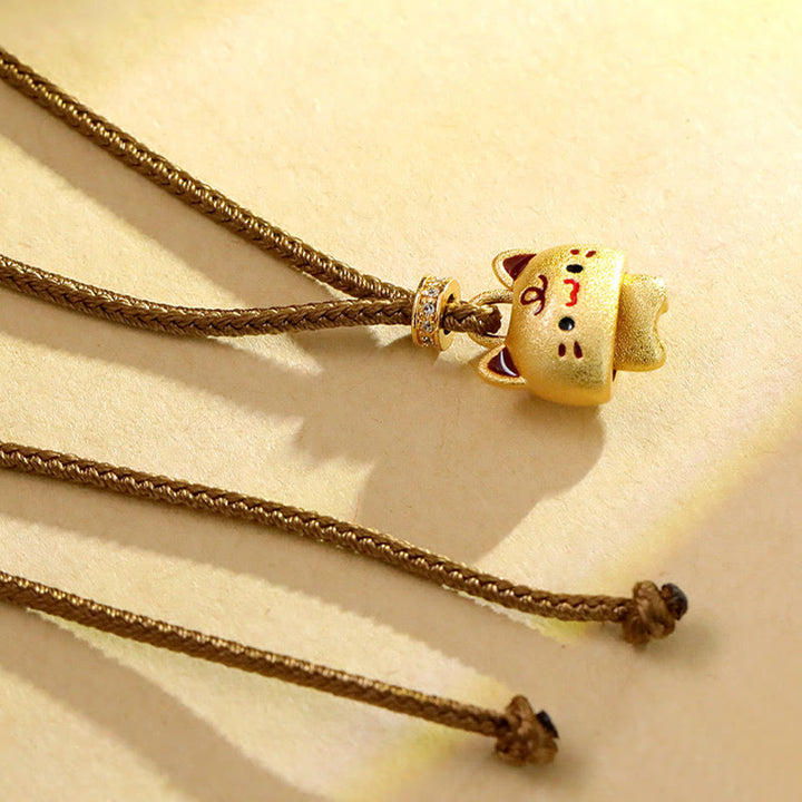 Buddha Stones Collier pendentif chat mignon plaqué or cuivre avec corde tressée ajustable et pendentif de protection en corde tressée ajustable. - image 5