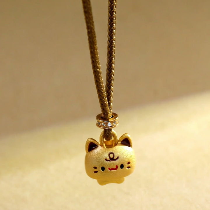 Buddha Stones Collier pendentif chat mignon plaqué or cuivre avec corde tressée ajustable et pendentif de protection en corde tressée ajustable. - image 2