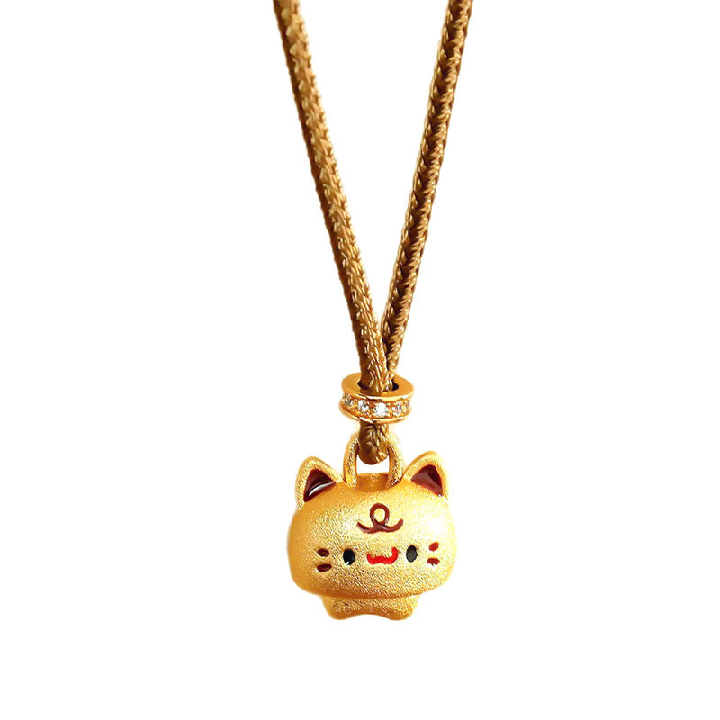 Buddha Stones Collier pendentif chat mignon plaqué or cuivre avec corde tressée ajustable et pendentif de protection en corde tressée ajustable. - image 6