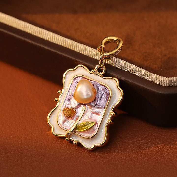 Buddha Stones Collier pendentif en cuivre et perles, peint à l'huile, représentant une fleur et un tableau de guérison. - image 3