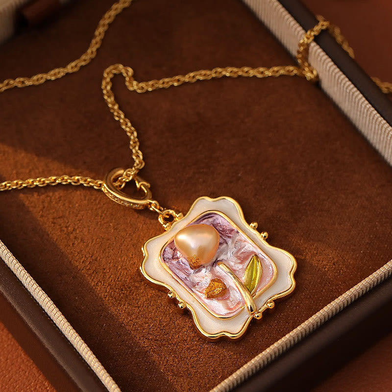Buddha Stones Collier pendentif en cuivre et perles, peint à l'huile, représentant une fleur et un tableau de guérison. - image 1