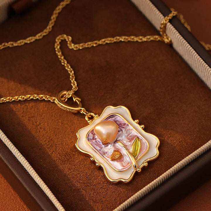 Buddha Stones Collier pendentif en cuivre et perles, peint à l'huile, représentant une fleur et un tableau de guérison. - image 1