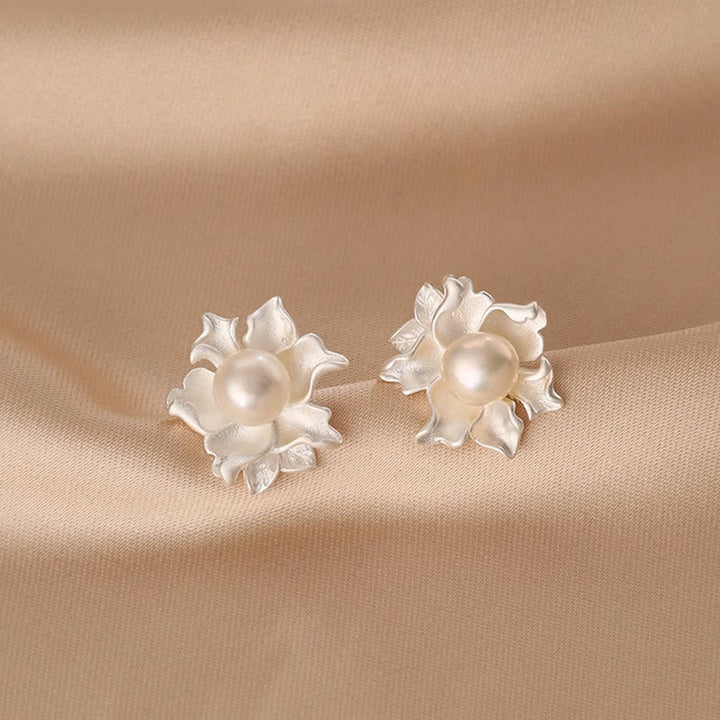 Buddha Stones Boucles d'oreilles puces en cuivre et perles naturelles, motif fleur guérissante - image 4