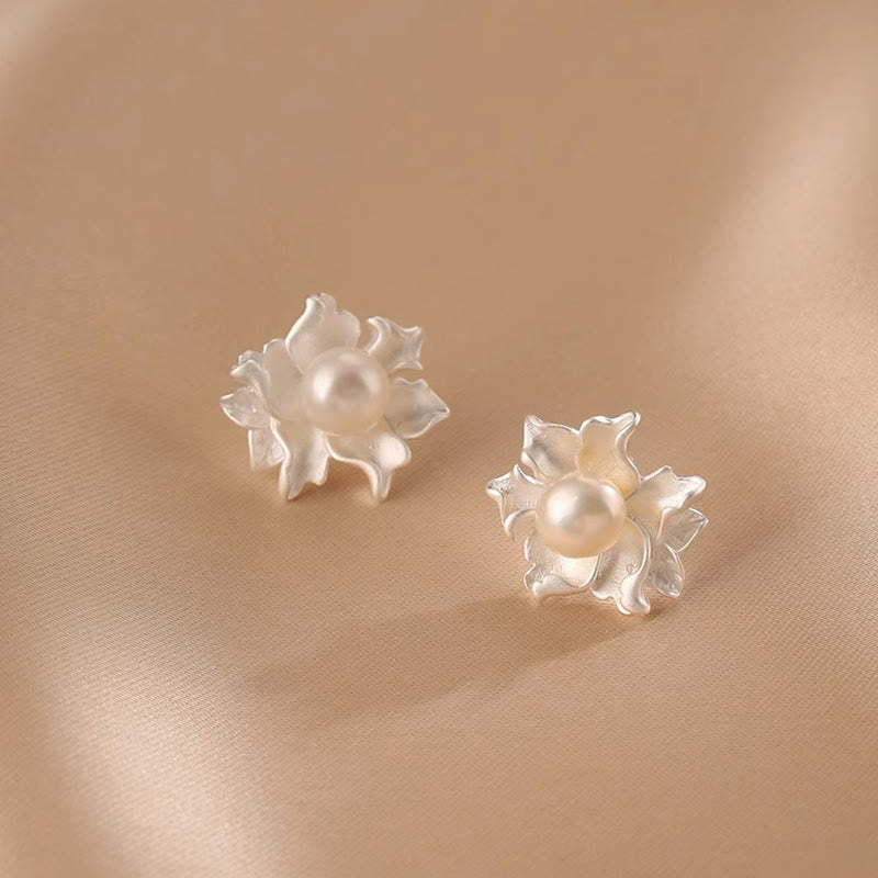 Buddha Stones Boucles d'oreilles puces en cuivre et perles naturelles, motif fleur guérissante - image 1