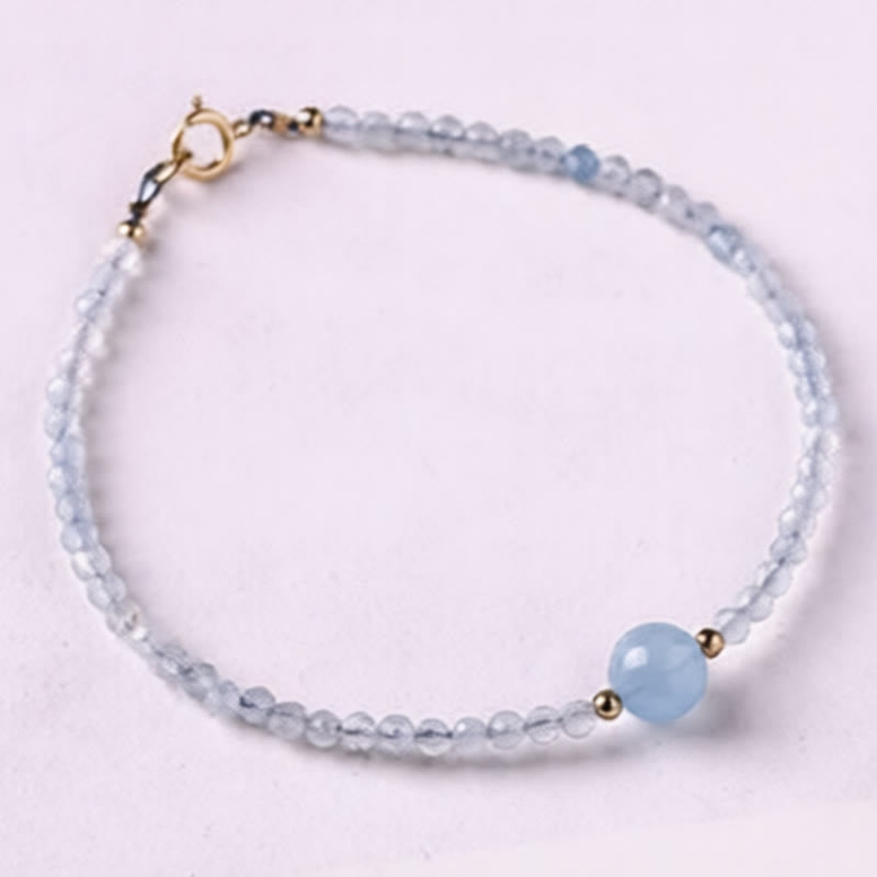 Buddha Stones Bracelet de paix en perles ultra-fines à facettes de 2 mm d'aigue-marine naturelle - image 2