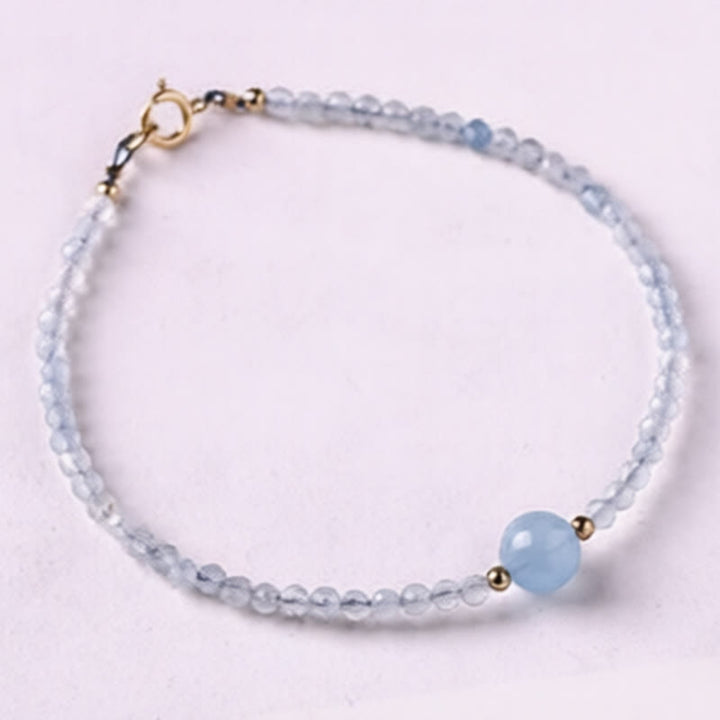 Buddha Stones Bracelet de paix en perles ultra-fines à facettes de 2 mm d'aigue-marine naturelle - image 2