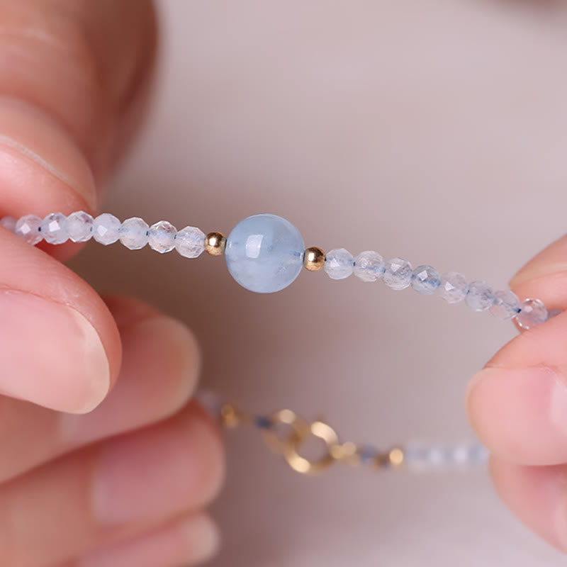 Buddha Stones Bracelet de paix en perles ultra-fines à facettes de 2 mm d'aigue-marine naturelle - image 10