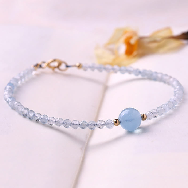 Buddha Stones Bracelet de paix en perles ultra-fines à facettes de 2 mm d'aigue-marine naturelle - image 1