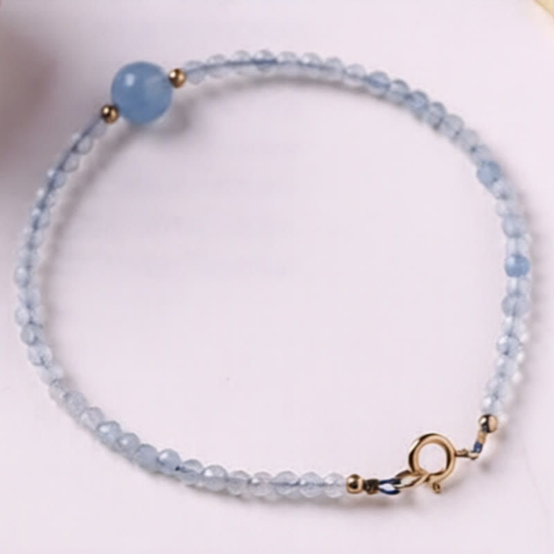 Buddha Stones Bracelet de paix en perles ultra-fines à facettes de 2 mm d'aigue-marine naturelle - image 3