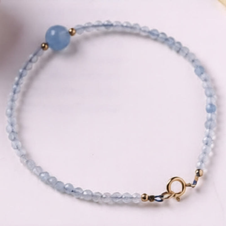 Buddha Stones Bracelet de paix en perles ultra-fines à facettes de 2 mm d'aigue-marine naturelle - image 3