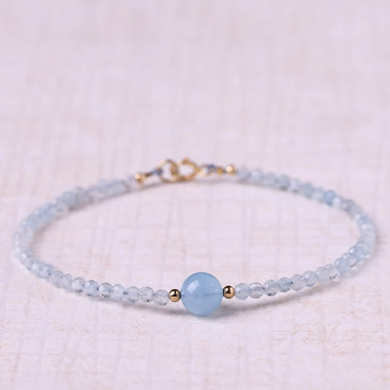Buddha Stones Bracelet de paix en perles ultra-fines à facettes de 2 mm d'aigue-marine naturelle - Aigue-marine (Tour de poignet : 16 cm) - image 0