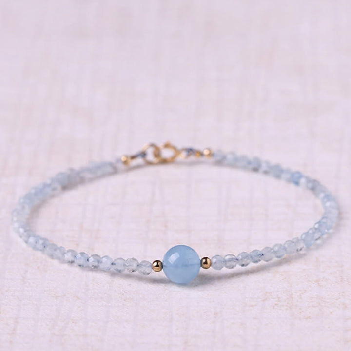 Buddha Stones Bracelet de paix en perles ultra-fines à facettes de 2 mm d'aigue-marine naturelle - Aigue-marine (Tour de poignet : 16 cm) - image 0