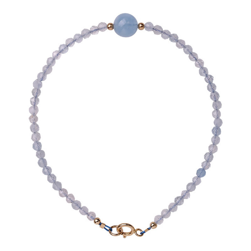 Buddha Stones Bracelet de paix en perles ultra-fines à facettes de 2 mm d'aigue-marine naturelle - image 6
