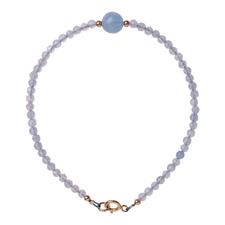 Buddha Stones Bracelet de paix en perles ultra-fines à facettes de 2 mm d'aigue-marine naturelle - image 6