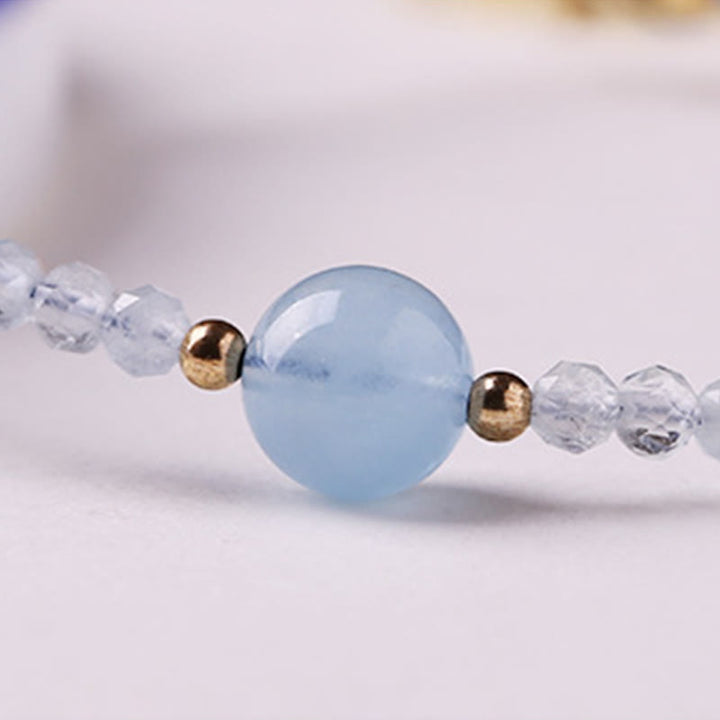 Buddha Stones Bracelet de paix en perles ultra-fines à facettes de 2 mm d'aigue-marine naturelle - image 11