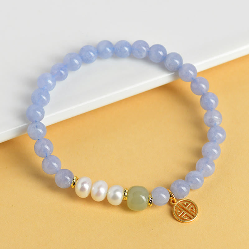Buddha Stones Bracelet énergétique en perles de calcédoine bleue - image 2