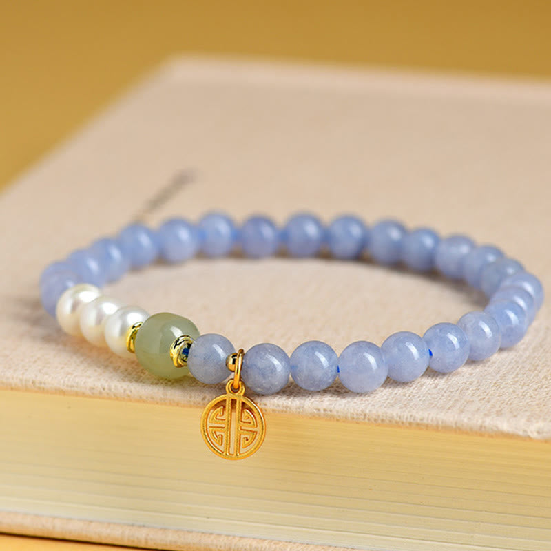 Buddha Stones Bracelet énergétique en perles de calcédoine bleue - image 1