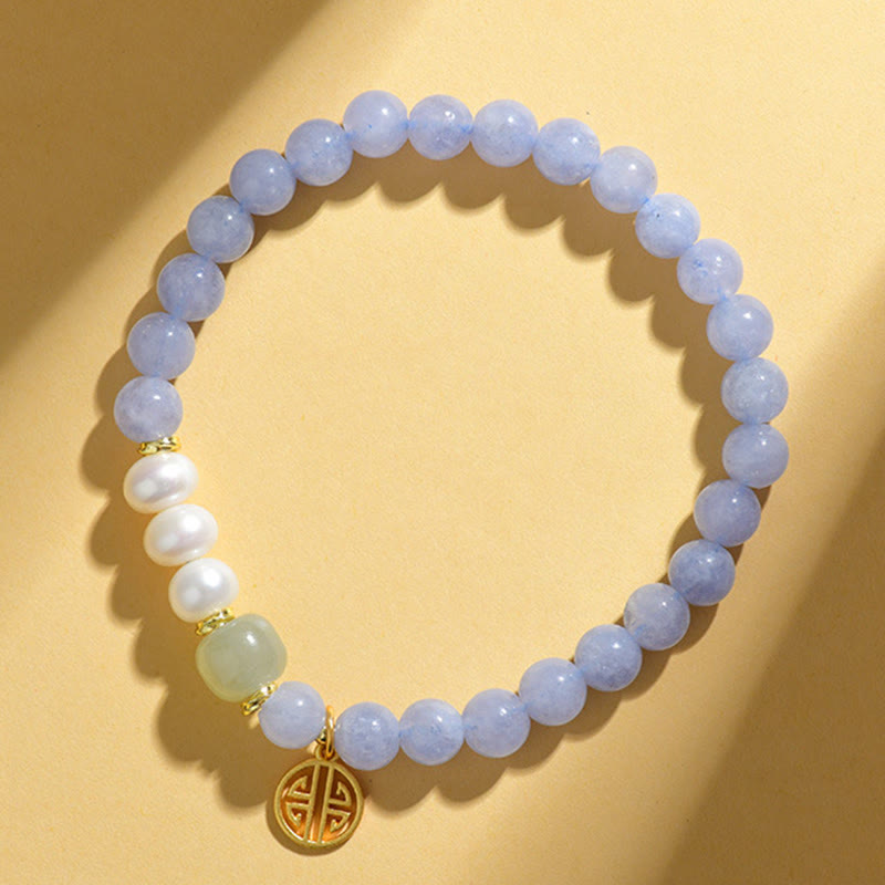 Buddha Stones Bracelet énergétique en perles de calcédoine bleue - image 3