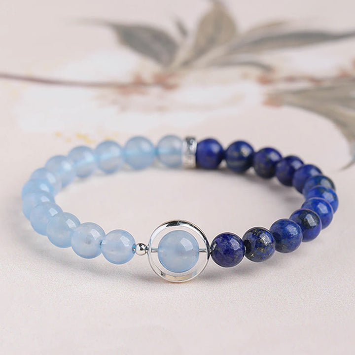 Buddha Stones Bracelet de guérison en aigue-marine naturelle et lapis-lazuli - Bracelet à un seul tour (Tour de poignet : 14-15 cm) - image 0
