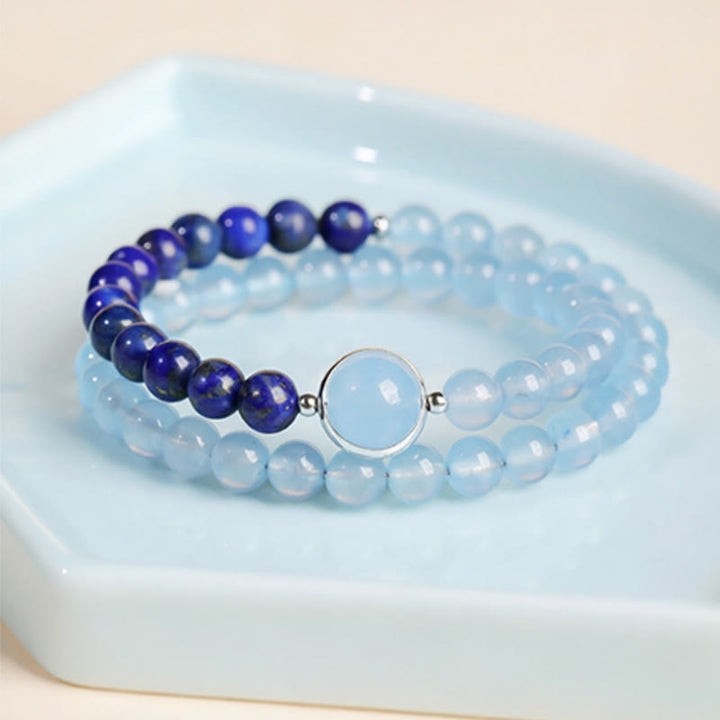 Buddha Stones Bracelet de guérison en aigue-marine naturelle et lapis-lazuli - image 2