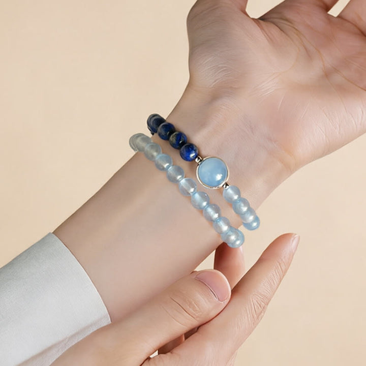 Buddha Stones Bracelet de guérison en aigue-marine naturelle et lapis-lazuli - image 3
