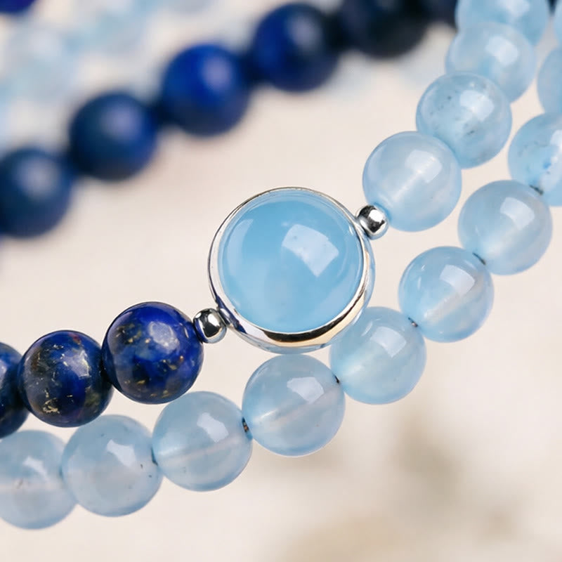 Buddha Stones Bracelet de guérison en aigue-marine naturelle et lapis-lazuli - image 9