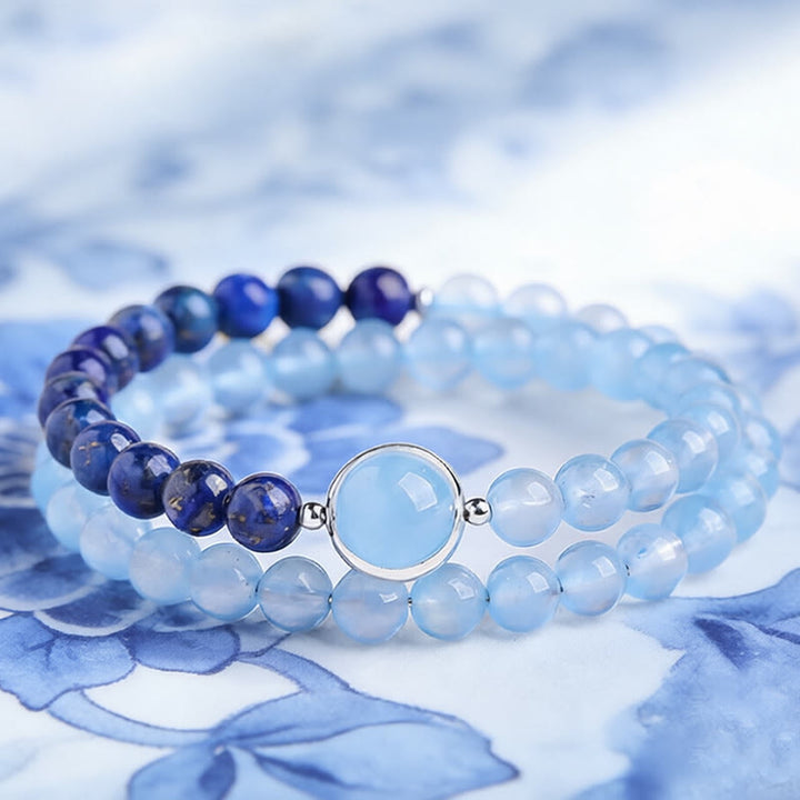 Buddha Stones Bracelet de guérison en aigue-marine naturelle et lapis-lazuli - image 7