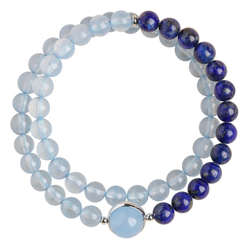 Buddha Stones Bracelet de guérison en aigue-marine naturelle et lapis-lazuli - image 8