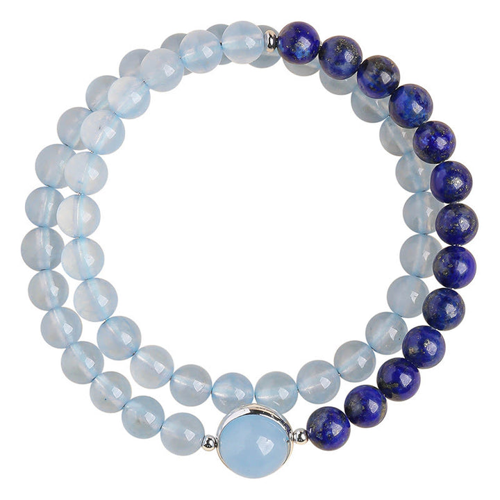 Buddha Stones Bracelet de guérison en aigue-marine naturelle et lapis-lazuli - image 8