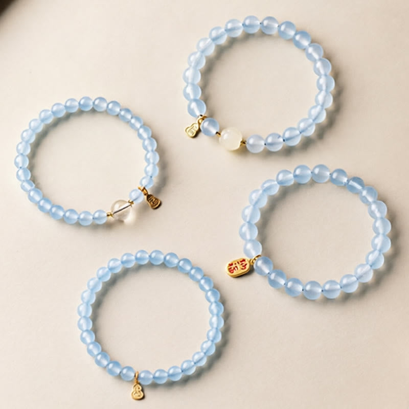 Buddha Stones Bracelet porte-bonheur et de guérison en aigue-marine naturelle à l'effigie du personnage Fu - image 9