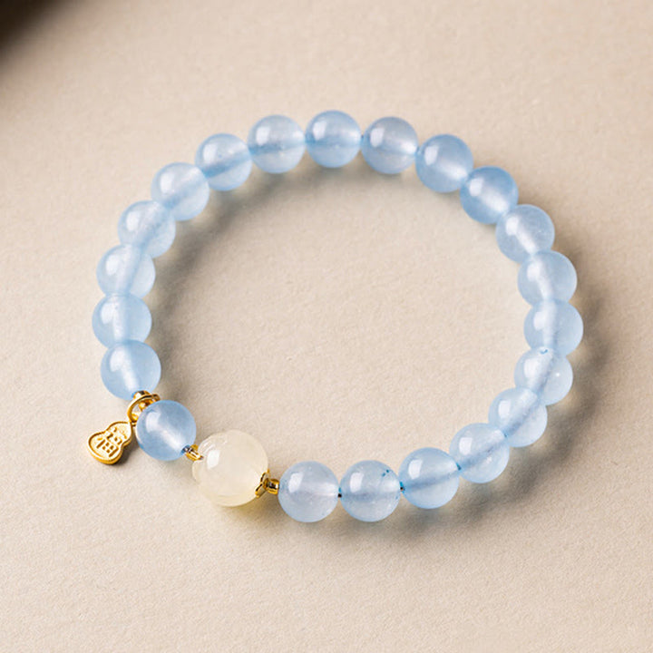 Buddha Stones Bracelet porte-bonheur et de guérison en aigue-marine naturelle à l'effigie du personnage Fu - image 3