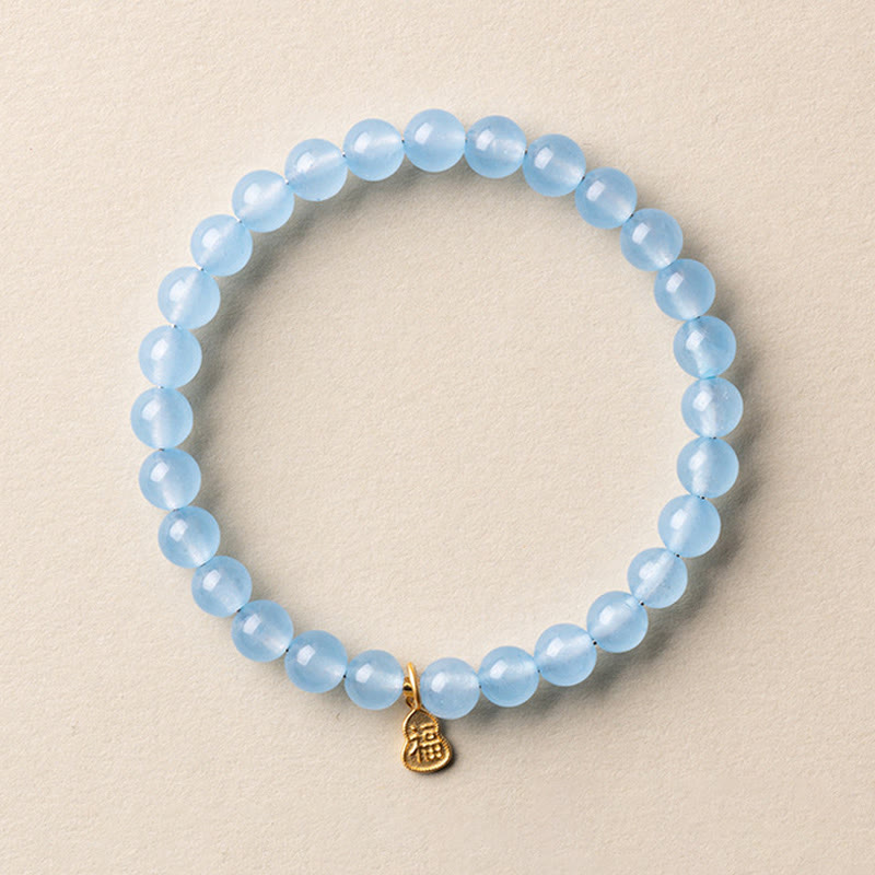 Buddha Stones Bracelet porte-bonheur et de guérison en aigue-marine naturelle à l'effigie du personnage Fu - Tatouage Fu en aigue-marine de 6 mm (Tour de poignet : 14-15 cm) - image 8