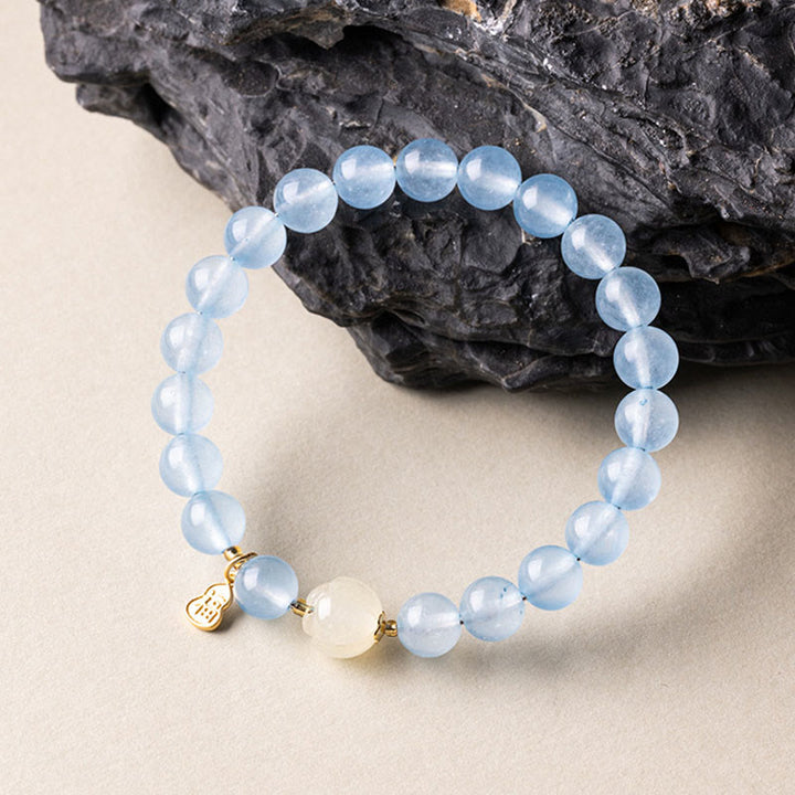 Buddha Stones Bracelet porte-bonheur et de guérison en aigue-marine naturelle à l'effigie du personnage Fu - image 2