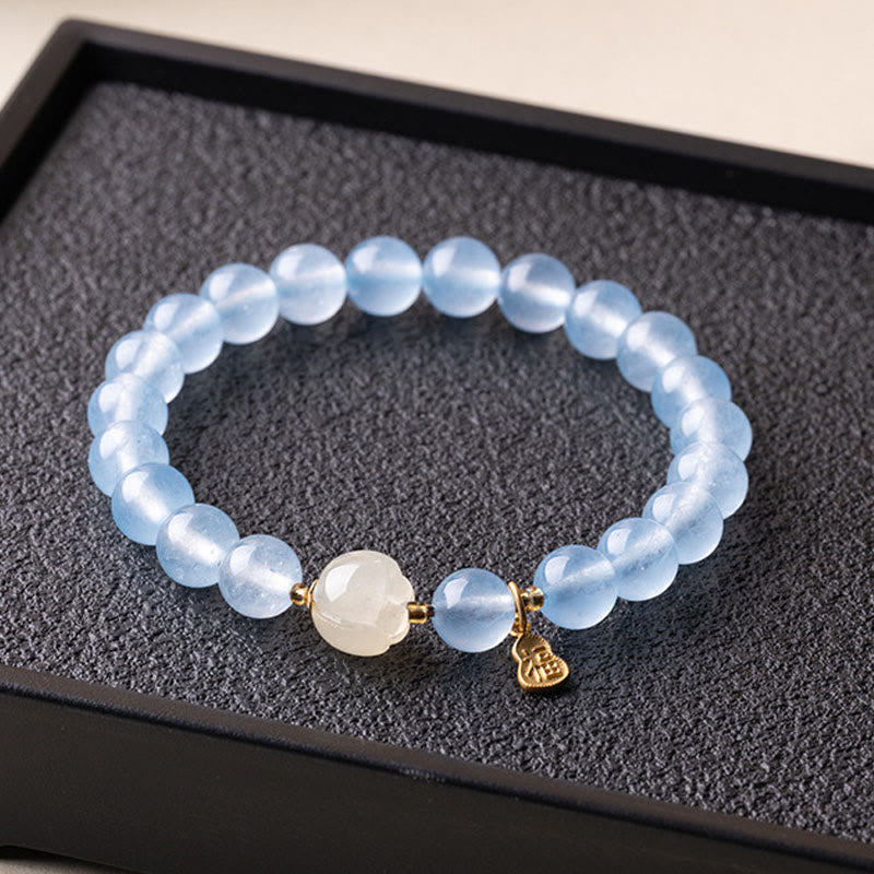 Buddha Stones Bracelet porte-bonheur et de guérison en aigue-marine naturelle à l'effigie du personnage Fu - image 4
