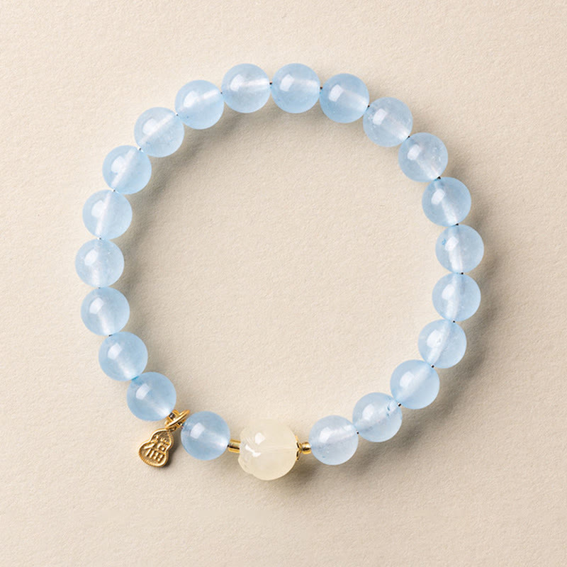 Buddha Stones Bracelet porte-bonheur et de guérison en aigue-marine naturelle à l'effigie du personnage Fu - image 1