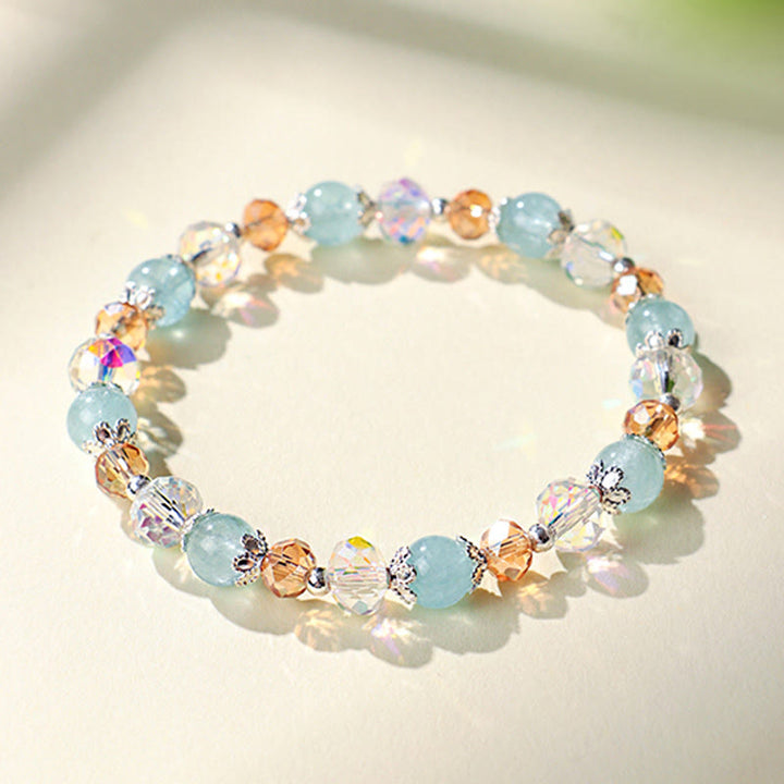 Buddha Stones Bracelet de paix en perles facettées étincelantes en cristal Super Seven d'aigue-marine naturelle - image 1