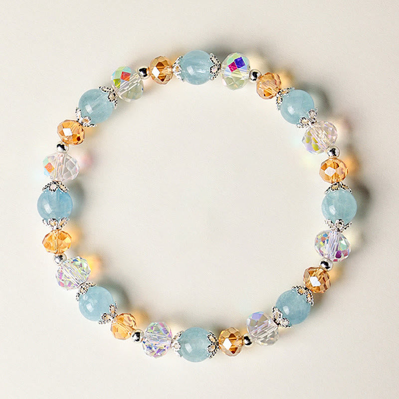 Buddha Stones Bracelet de paix en perles facettées étincelantes en cristal Super Seven d'aigue-marine naturelle - Aigue-marine 7 mm (Tour de poignet : 14-15 cm) - image 0