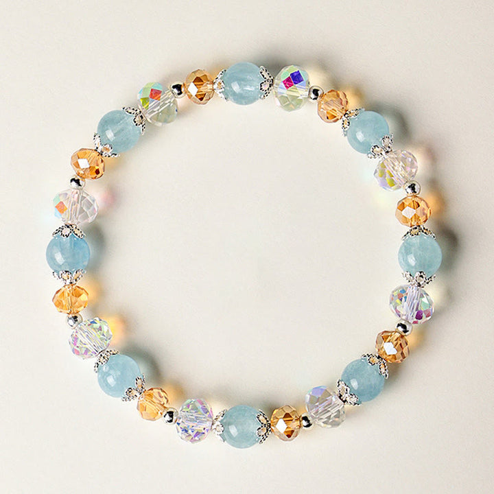 Buddha Stones Bracelet de paix en perles facettées étincelantes en cristal Super Seven d'aigue-marine naturelle - Aigue-marine 7 mm (Tour de poignet : 14-15 cm) - image 0