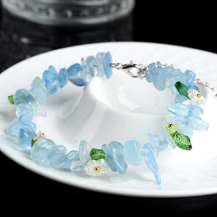 Buddha Stones Bracelet Sérénité en aigue-marine naturelle, péridot, quartz fraise et divers cristaux - image 2