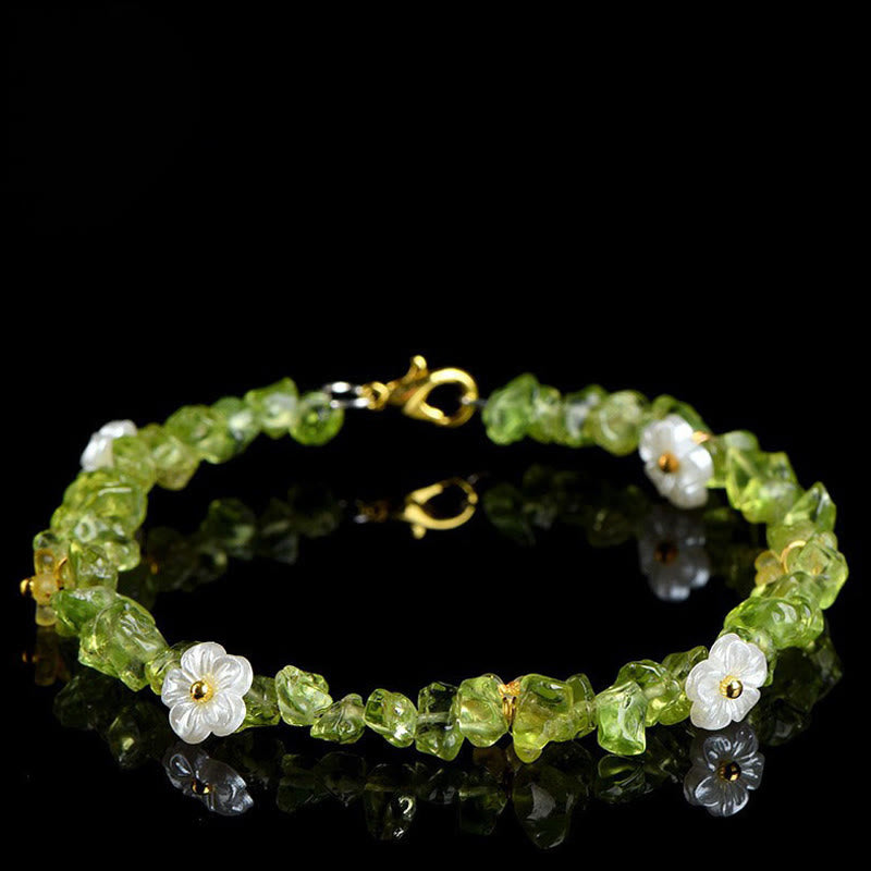 Buddha Stones Bracelet Sérénité en aigue-marine naturelle, péridot, quartz fraise et divers cristaux - Péridot (Tour de poignet : 14-15 cm) - image 12