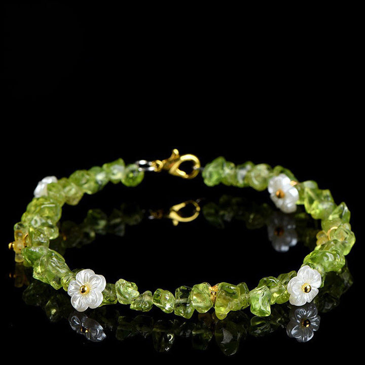 Buddha Stones Bracelet Sérénité en aigue-marine naturelle, péridot, quartz fraise et divers cristaux - Péridot (Tour de poignet : 14-15 cm) - image 12