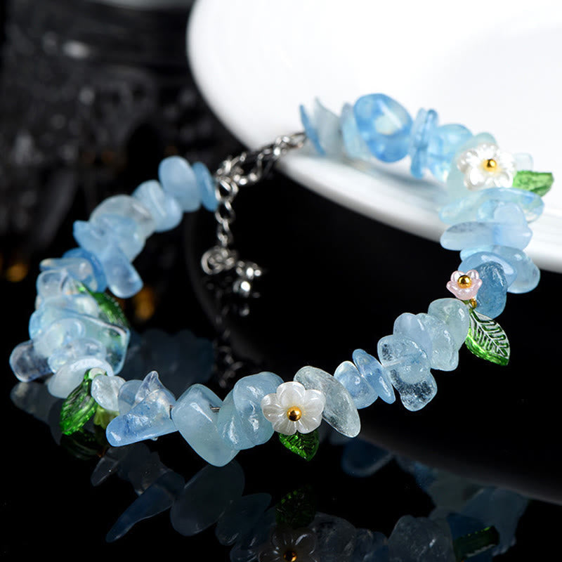 Buddha Stones Bracelet Sérénité en aigue-marine naturelle, péridot, quartz fraise et divers cristaux - image 1