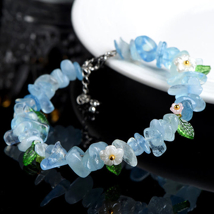 Buddha Stones Bracelet Sérénité en aigue-marine naturelle, péridot, quartz fraise et divers cristaux - image 1